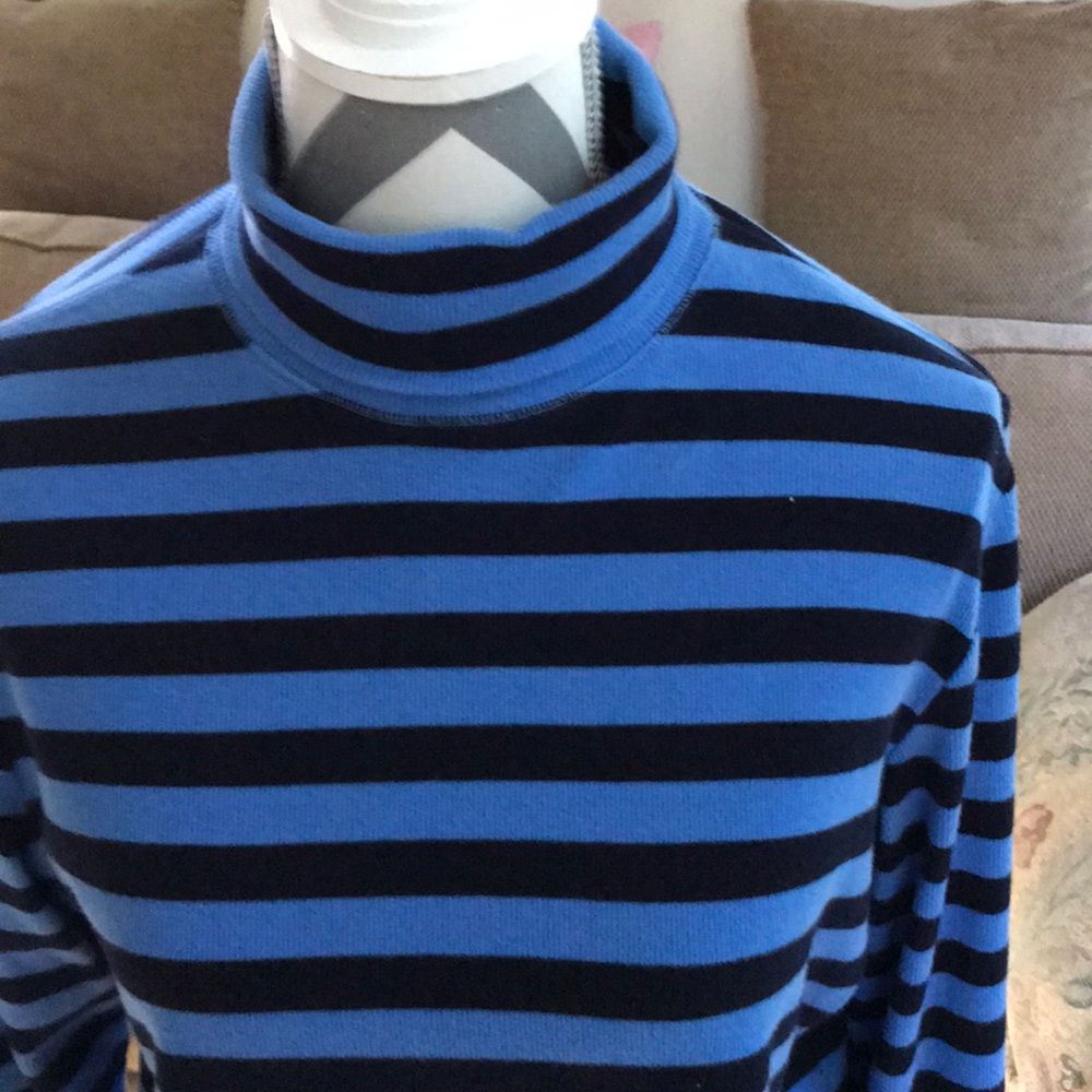 Navy and light blue long sleeved turtle neck